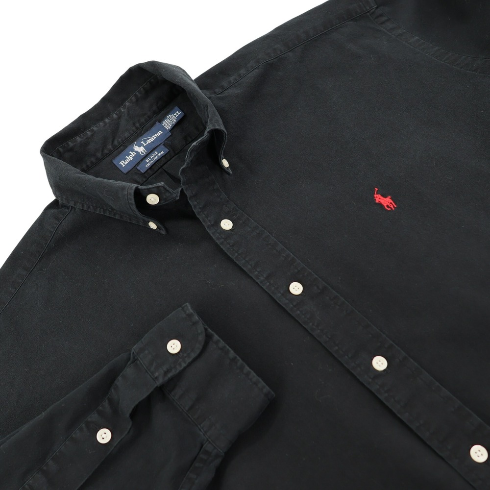 Ralph Lauren Blake Shirt Mens XL Black Cotton Long Sleeve Button Down Red Pony